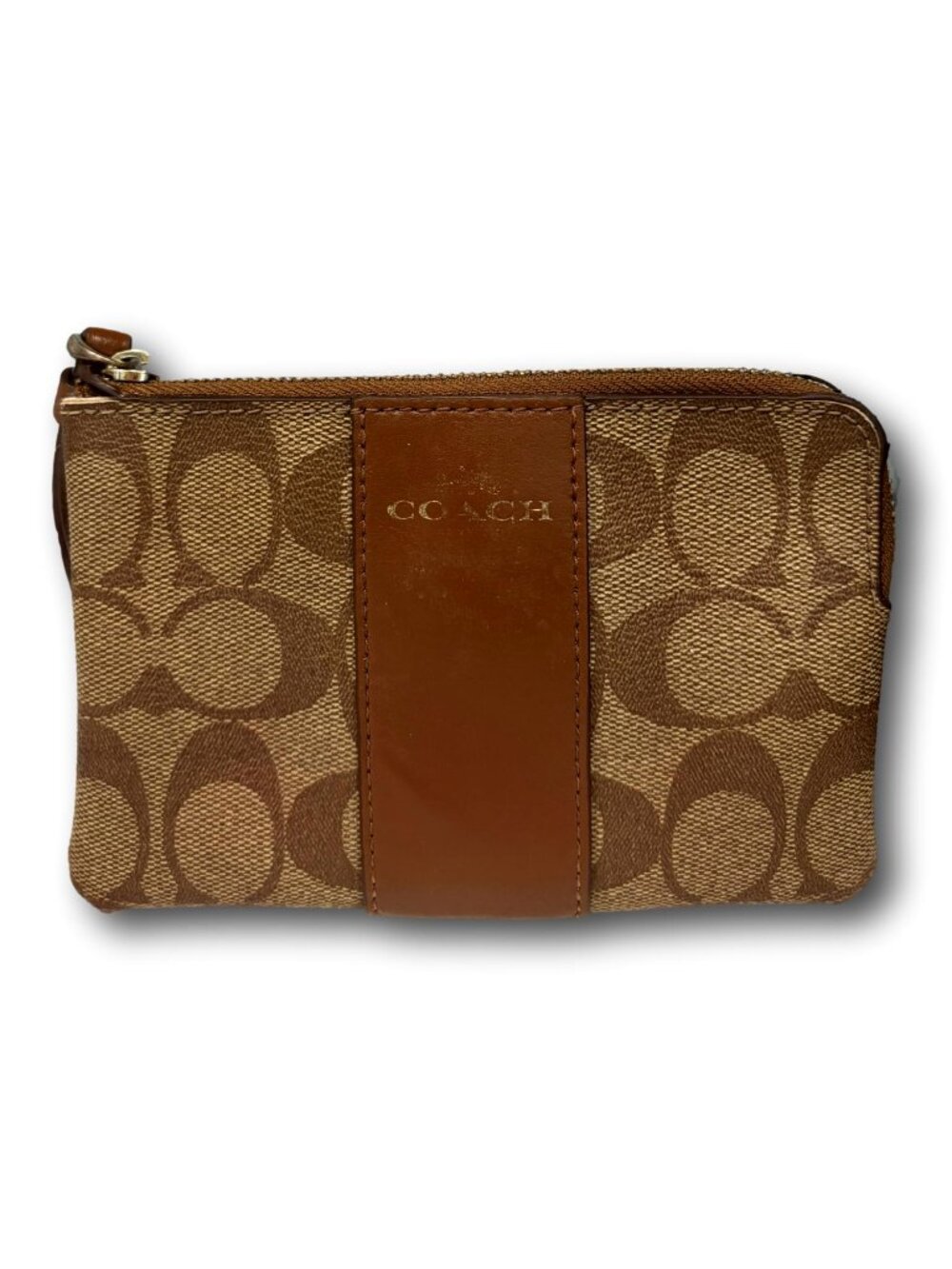 Vintage Coach 40028 Signature C Canvas Leather Stripe Wristlet Brown